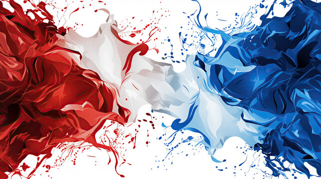 A red, white and blue flag with water splashing on it
