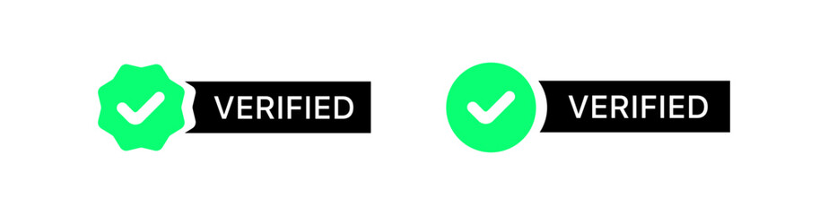 Verified icons. Flat, green, checkmark in a circle, verified icons. Vector icons