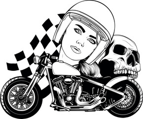 Fototapeta na wymiar vector illustration of motorcycle in black and white outline
