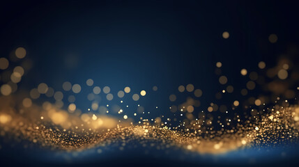 abstract background with Dark blue and gold particle. Christmas Golden light shine particles bokeh on navy blue background. Gold foil texture. Holiday concept - obrazy, fototapety, plakaty