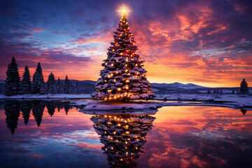 christmas tree in the evening