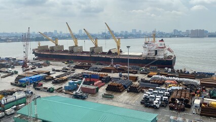 Seaport in Lagos Nigeria where goods from overseas are shipped and offloaded 