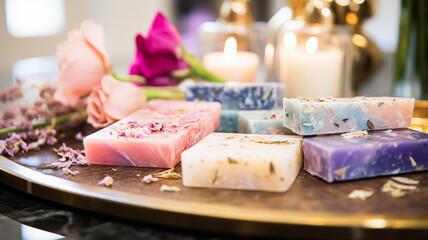 Naklejka na ściany i meble Homemade soap with floral scent