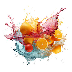 Orange fruit, full leaves and halves with water splashes on the background PNG.