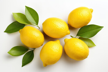 Yellow ripe lemons on a white background. Generated by artificial intelligence