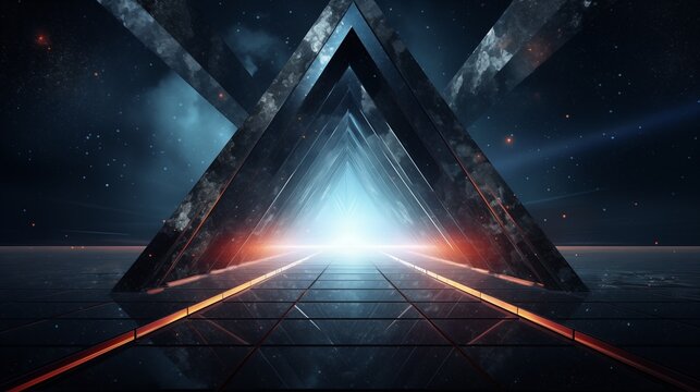 Futuristic portal gate scene, holographic teleportation on futuristic world space cyber technology background. 3D neon with glowing lines. Future technology and science