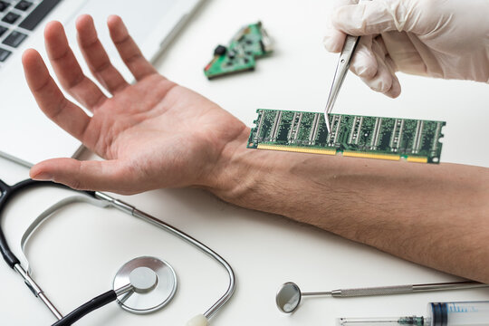 Bionic microchip inside human body - future technology and cybernetics concept.
