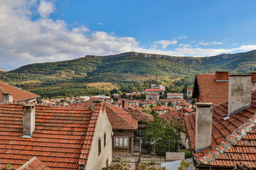 Fototapeta na wymiar Over the red roof tops of Bulgarian town