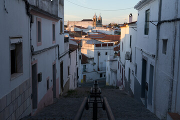 Street of the fortificated village of Campo Maior in Alentejo Region of Portugal with its typical white houses.