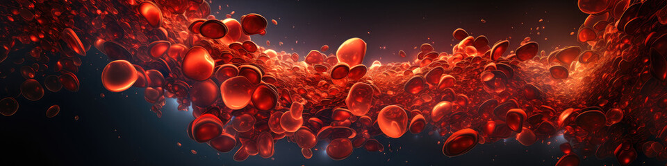 Red blood cells flowing panoramic illustration.  - obrazy, fototapety, plakaty