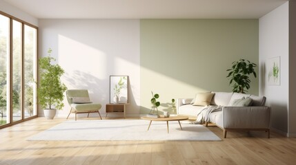 Interior of a beautiful modern room with a sofa and potted plants