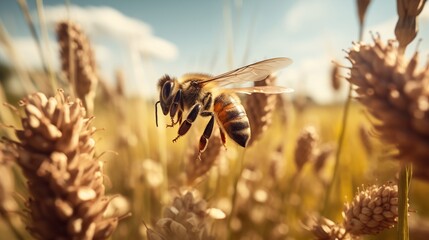 Bees pollinate food crops - obrazy, fototapety, plakaty