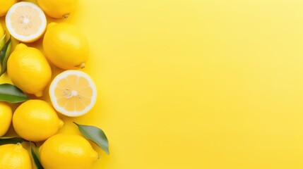 Group of lemon on yellow background