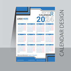 2024 Wall Calendar Layout, professional modern calendar design, at A3 artboard for wall setup, wall calendar design for your company and brand,  