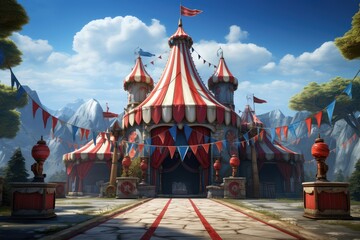 circus tent background with flags - obrazy, fototapety, plakaty