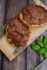 Yellow cheese and   minced meat  hot  sandwich