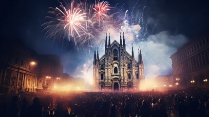 Fototapeta premium Mass New Year Celebration in Milan Italy