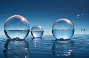 cosmetic moisturizer bubble on water surface, Cosmetic Essence, Liquid bubble, Molecule inside Liquid Bubble on water background