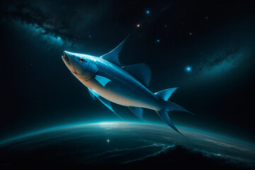 Fototapeta premium Space fish in outer space. Generative AI