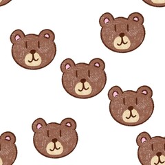 bear face cartoon illustration seamless on white background.