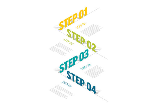 Four color isometry steps elements template on white background