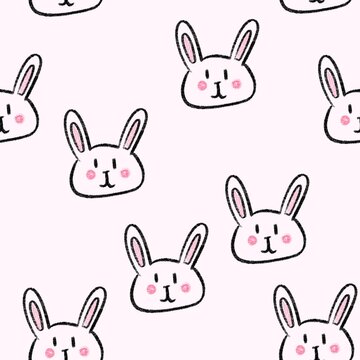 Rabbit cartoon illustration seamless pattern on a white background.
