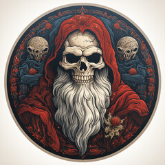 Grim Reaper Santa Sticker Design with Skull Motifs and Dark Roses