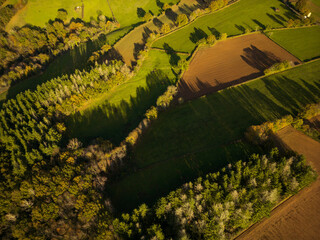 Fototapeta premium Forest and hills landscape at sunrise in wintertime in Aveyron France