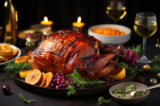 Christmas Dinner With Roast Turkey Crown And Vegetables