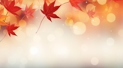 Autumn Elegance End-of-Year Web Banner with Red and Yellow Maple Leaves, Soft Focus Light, and Bokeh Background.