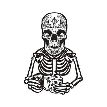 skeleton drinking coffee vector design