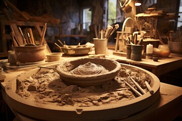 The focal point in the ceramics studio is unquestionably the potter's wheel - obrazy, fototapety, plakaty
