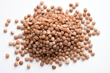 A bunch of buckwheat grains on a white background. Generated by artificial intelligence