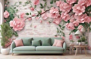Obraz premium pink sofa and flowers