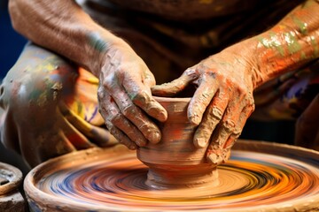 The ceramic studio comes alive as a man engages in a session with the potter's wheel