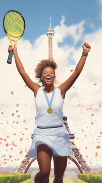 Une sportive tenniswoman extatique reçoit la médaille d'or, elle rayonne de joie