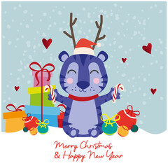 Obraz na płótnie Canvas christmas greeting card, cover, banner with animal