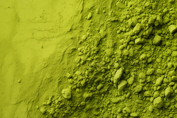  Matcha powder close-up. Green matcha background. Space for text. - obrazy, fototapety, plakaty