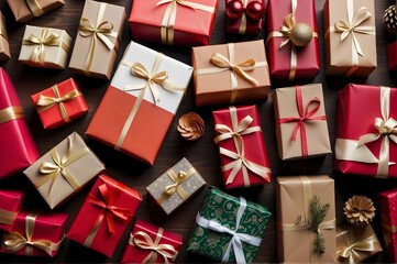 Christmas Gift boxes on a green background