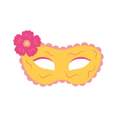 Carnival mask with flower. Festive element for holiday. Flat cartoon vector illustration isolated on a white background.