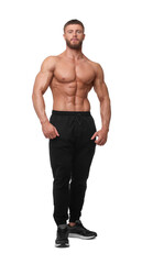 Fototapeta premium Young bodybuilder with muscular body on white background