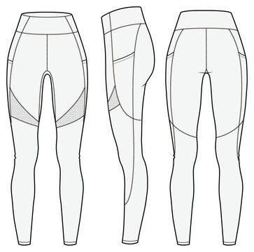 Women's legging Fashion Flat Sketch Vector Illustration, CAD, Technical Drawing, Flat Drawing, Template, Mockup.