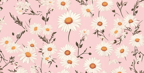 Rose and daisy pattern banner wallpaper simple background, seamless pattern with flowers, seamless floral pattern. Generative Ai content