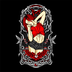 sexy charming girl illustration for t shirt design and other