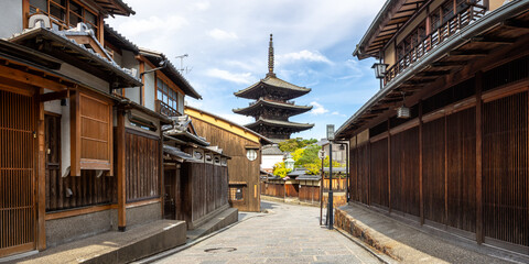 Historical old town of Kyoto with Yasaka Pagoda and Hokan-ji Temple panorama in Japan