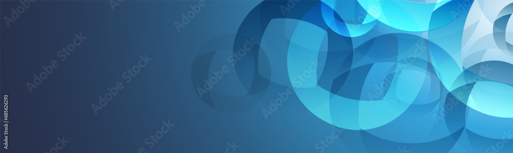 Poster modern style background, header or banner design with large blue overlapping abstract rings pattern,