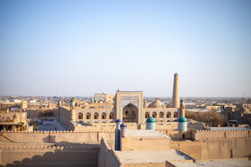 Fototapeta premium view of a historical buildings from a top, Khiva, the Khoresm agricultural oasis, Citadel.