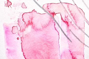 Multicolor abstract background, watercolor paint blots and stains on white paper, pink ink