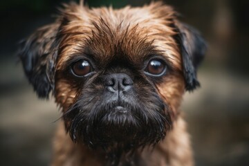 Brussel griffon dog portrait. Brown cute purebred puppy dog. Generate ai
