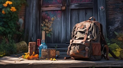 A travelers backpack with photo realistic illustration - Generative AI.